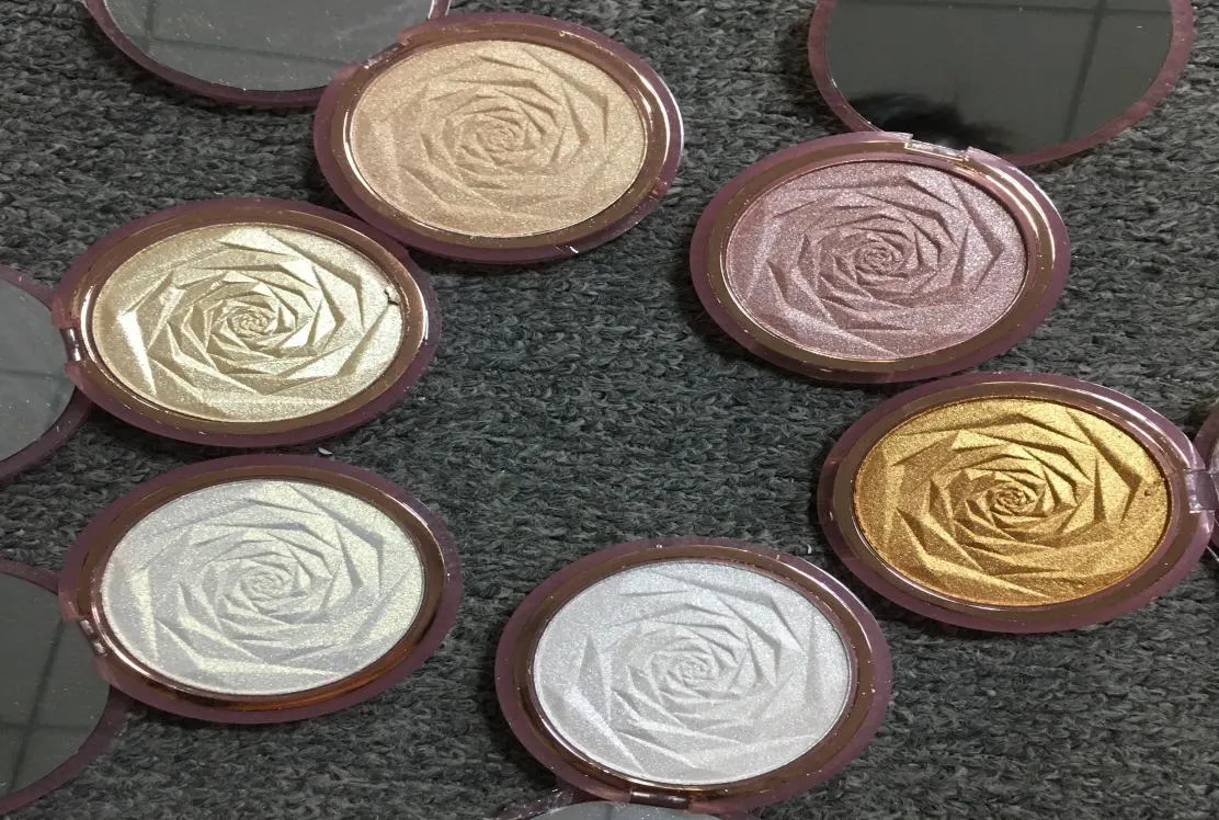 Hej kvalitet rosor glödpulver 6 färger diamant brons kropp highlighter pulver ansiktsmakeup ljusare belysning pressad pulver5493625