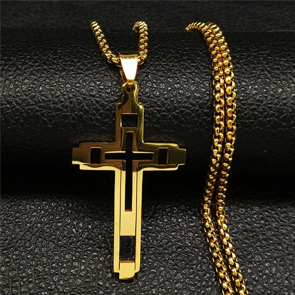 14K Gold Cross Pendant Necklace for Men Stylish Mens Neck Chain
