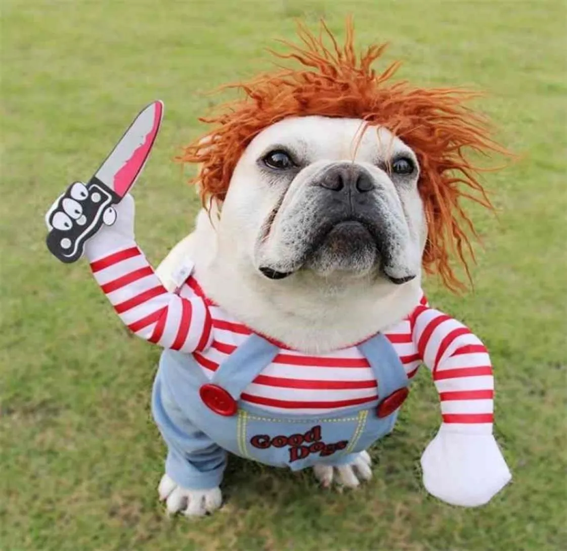 Costumi per cani Vestiti divertenti Chucky Style Pet Costumi cosplay Set Novità Abbigliamento per Bulldog Pug 2108048372347