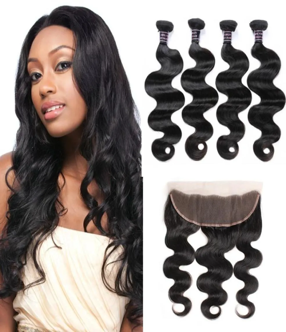 Ishow Hair Brozilian Body Wave Human Hair Bundles with Closure 4pcs with 13 × 25