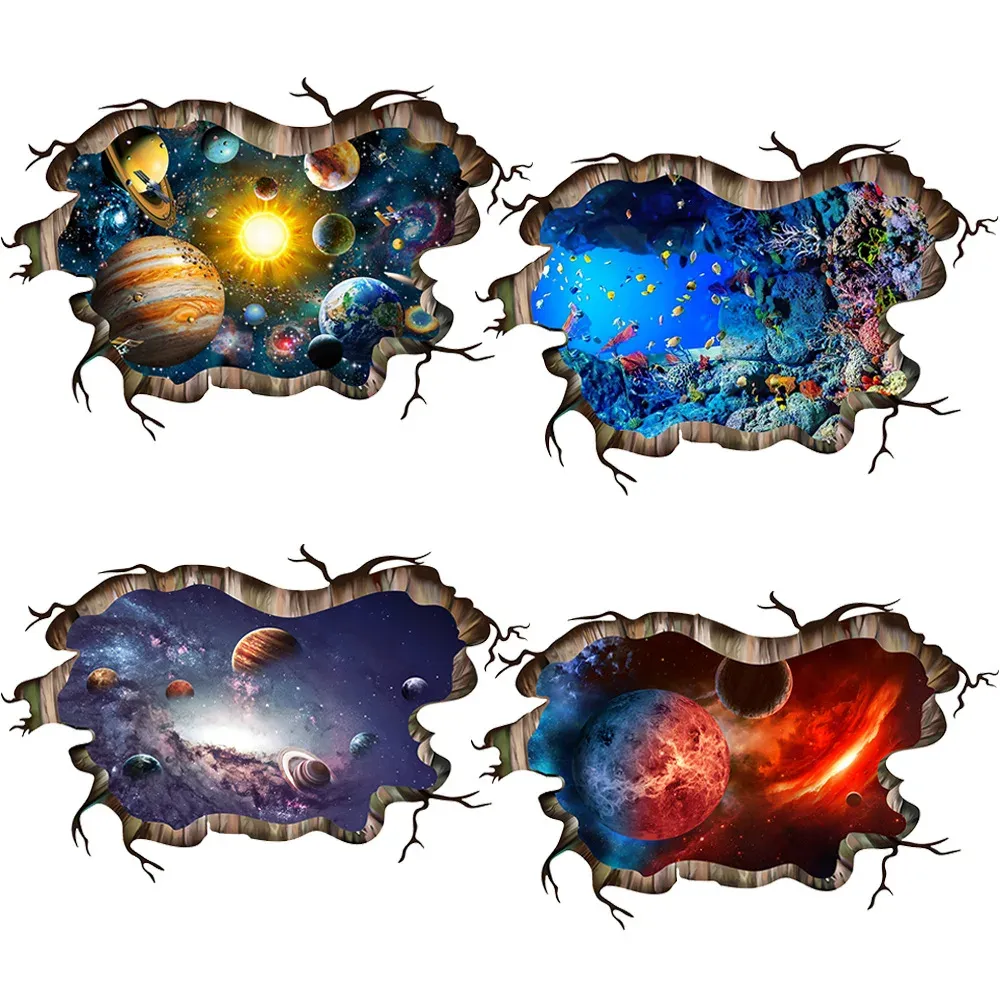 Klistermärken 3D Cosmic Galaxy and the Underwater World Wallpaper Självhäftande affisch PVC Mural Art Wall Stickers för barnrum Dekoration