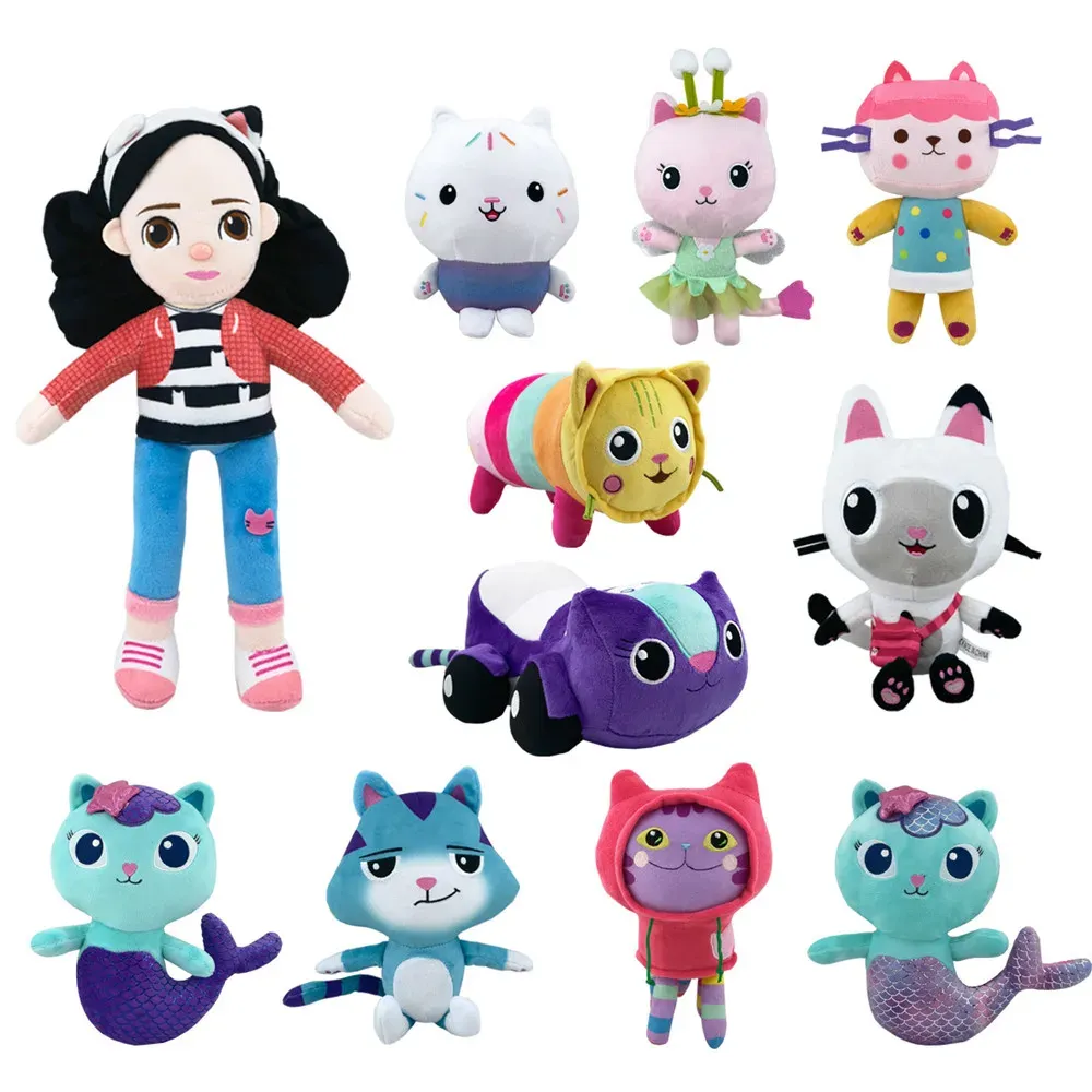 Jouets vente chaude maison de poupée en peluche jouet Mercat dessin animé animaux en peluche souriant chat voiture chat câlin jouet pour animaux de compagnie Gaby fille poupée enfants cadeau d'anniversaire