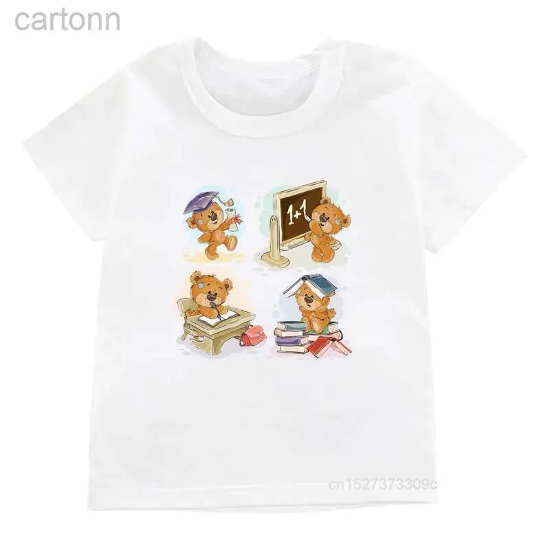 T-shirt Hot Summer ChildrenS Cartoon Teddy Bear Stampa grafica T-shirt Ragazzi e ragazze Bianco O Collo Abbigliamento casual Top Kid Abbigliamento carino ldd240314