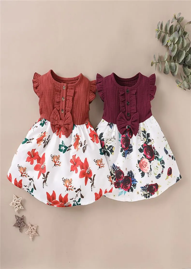 Verão bebê menina vestido floral alargamento manga bonito arco crianças vestido casual princesa vestido de festa infantil roupas do bebê meninas cl7644296