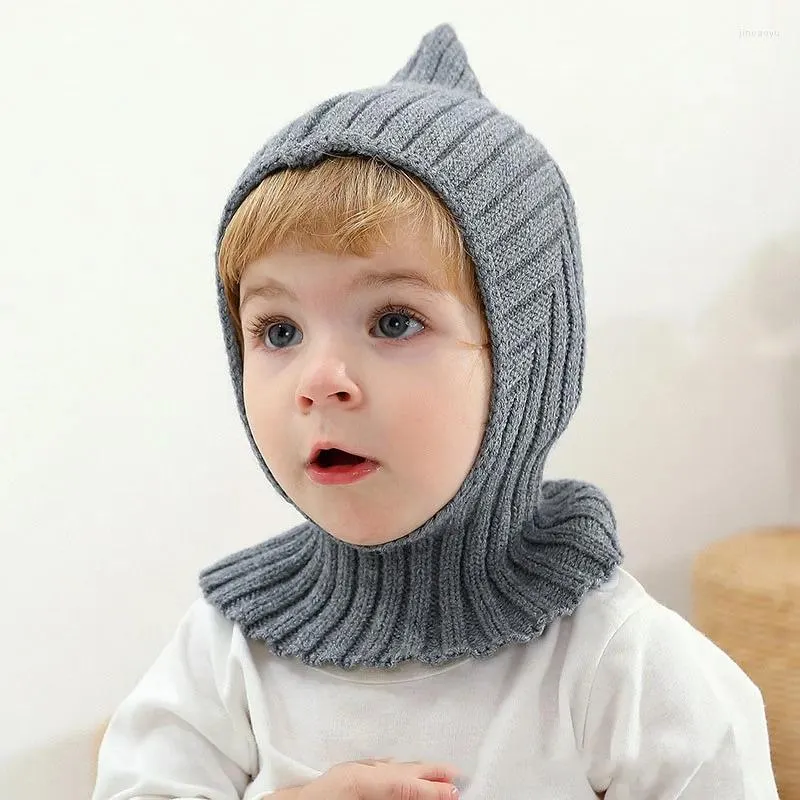 Haaraccessoires Miniainis Herfst Winter Baby Breien Warme Sjaal Cap Jongen Meisje Baby Effen Mode Trui Hoed Kind Winddicht Oorbeschermers Caps