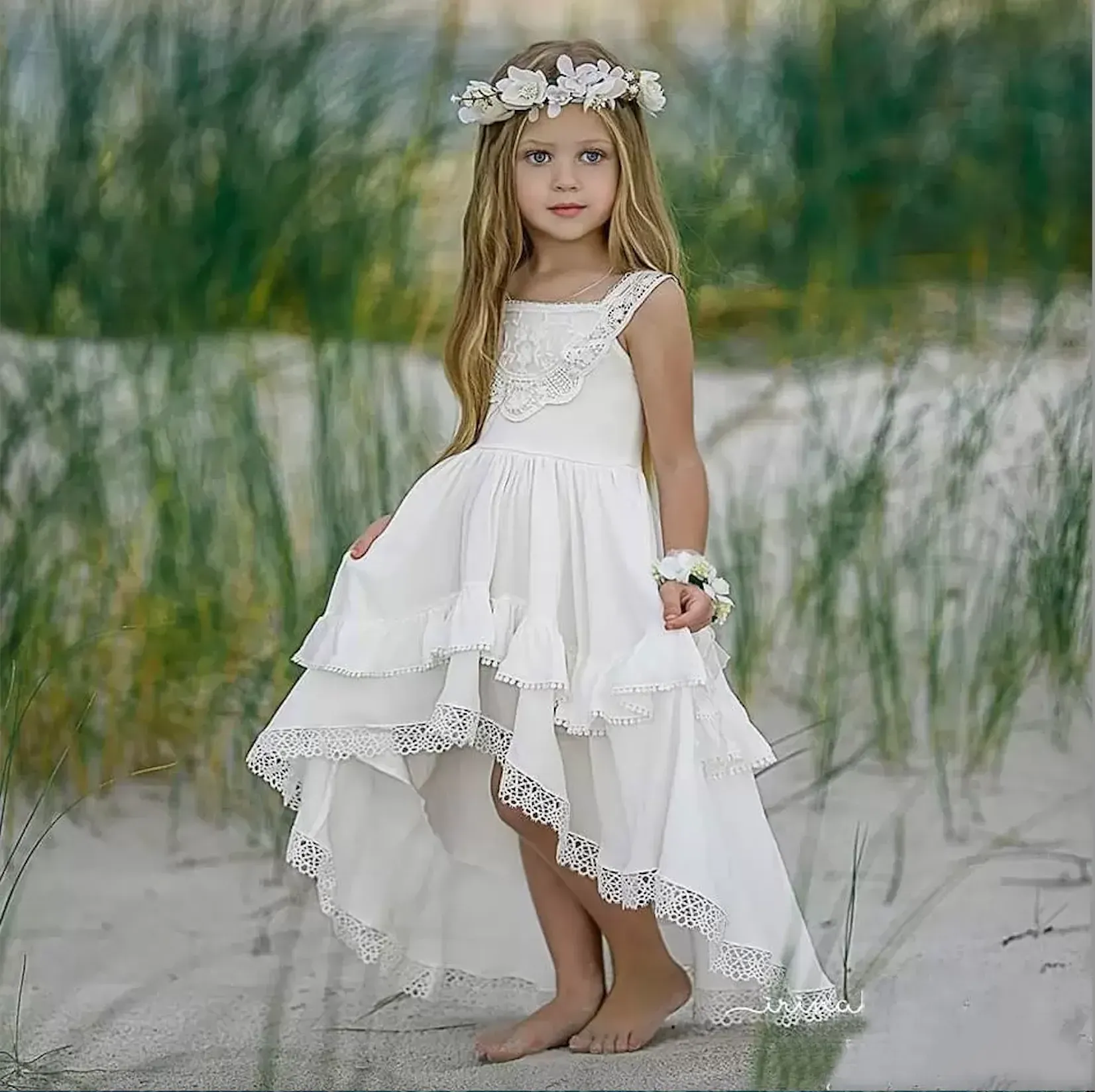 Boho Lace Appliqued Flower Girl Dresses for Beach Weddings Elegant A Line Communion Gowns