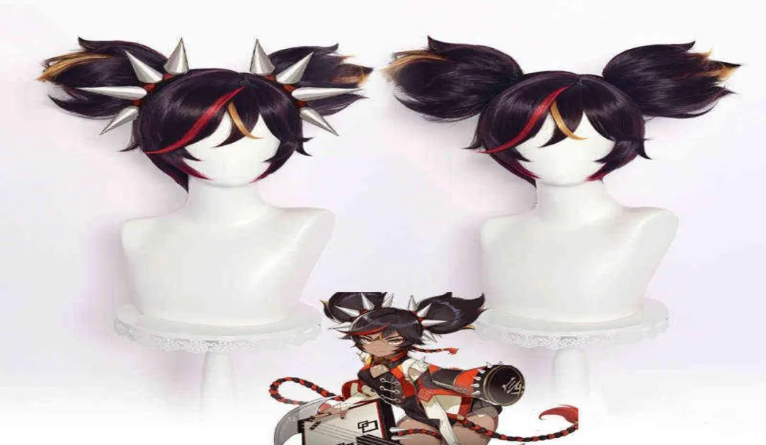 Genshin Impact Cosplay Xinyan 30 cm perruque marron dégradé perruque Cosplay Anime perruques résistant à la chaleur perruques synthétiques Halloween perruque Cap Y22023795232