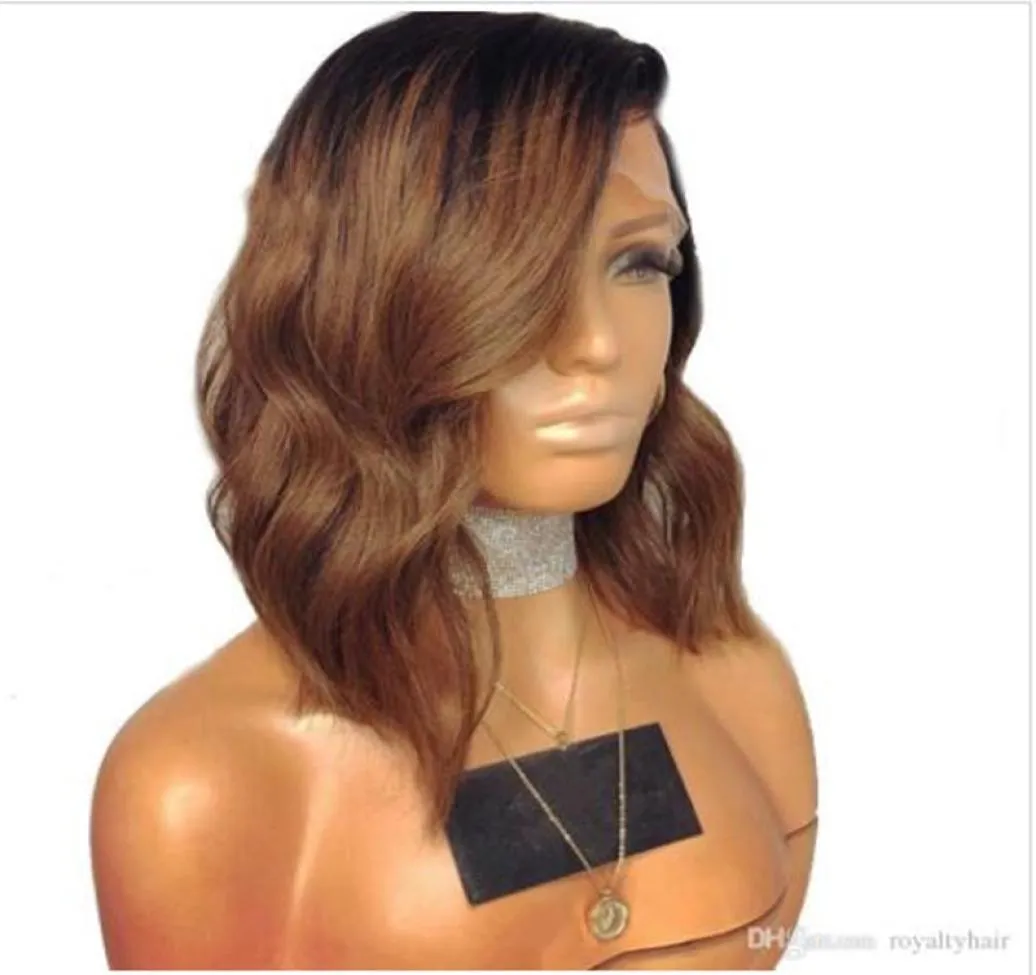 Ombre Color Short wave Lace Front Human Hair Wigs With Baby Hair Pre Plucked Virgin Brazilian Bob Cut Bleached Knots2713902