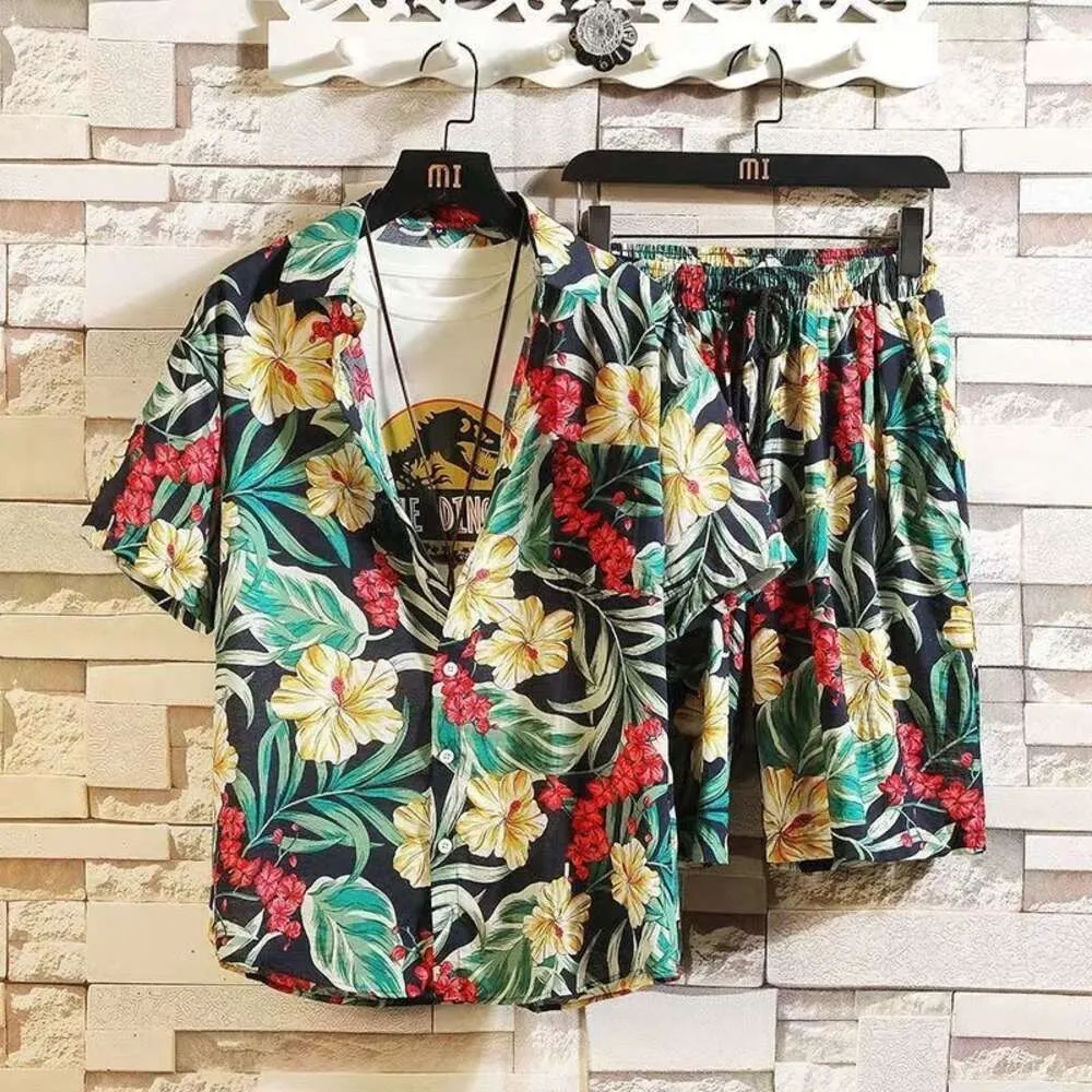 Designer kostym casual hawaiian skjortor shorts sommar trendiga korta ärmar pop street kustpar strand set män tbgz