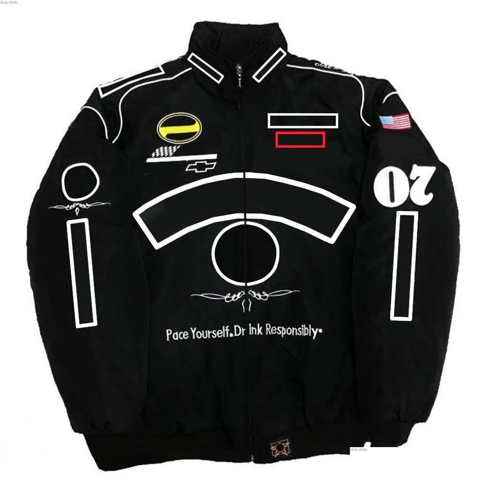 Vestuário de motocicleta F1 Racing Suit College Style / Retro Style Outono / Inverno Casaco Nova Forma One Car Logo Jacket com a mesma gota Delive Otsxg