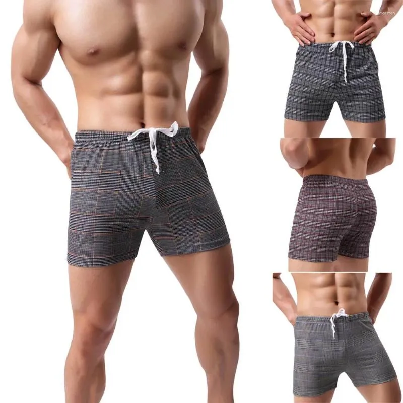 Underbyxor mäns rutiga boxare byxor hem mjuk man knickers bomullshorts sexiga underkläder herrar andningsbara boxershort vetement homme