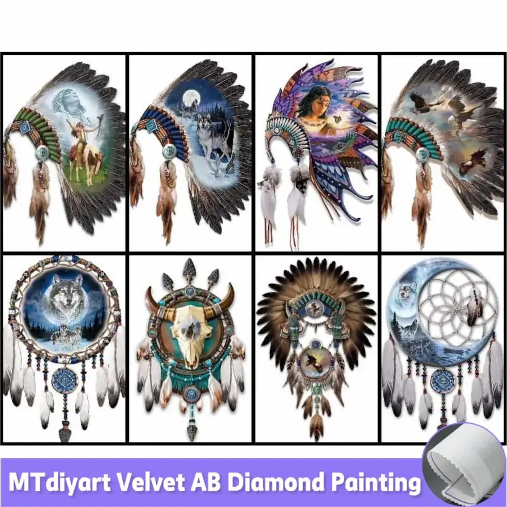 Stitch Indians Feathers Dreamcatcher 5D Diy Diamond Painting Animals Embroidery Cross Stitch Kits Mosaic Drill Wolf Home Decor