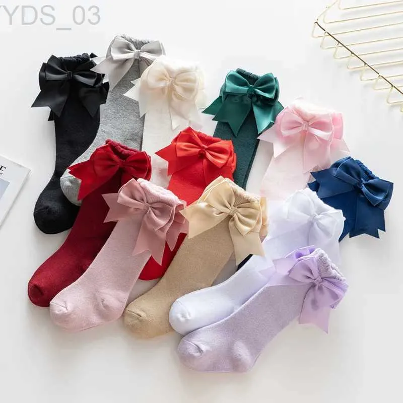 Kinder Socken 12 Farben Mädchen Socken Doppel Bögen Baumwolle Baby Kinder Socke Weiche Baby Lange Röhre Socken Kinder Prinzessin Knie hohe Socken Für 0-7Y YQ240314