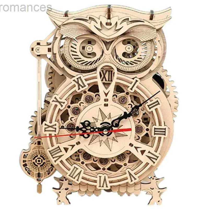 Puzzles 3D Puzzles 3D en bois bricolage hibou horloge modèle Kit avec minuterie en forme d'animal Unique horloge de bureau décor à la maison pour les enfants 240314