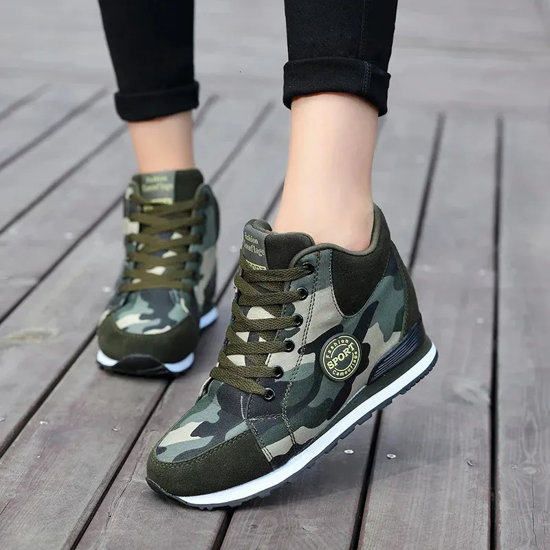 comemore Spring High Top Wedge Platform Sneakers Women Casual Shoes Hidden Heels Ladies Sneakers Camouflage Basket Femme 42 240309