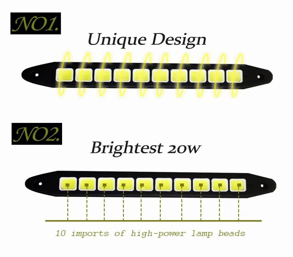 2PCS LED昼間のランニングライトライトスクエアベンダブルカースタイリング防水玉right光柔軟なLED DRL電球運転ランプ6585460