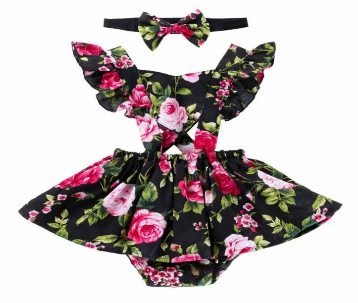 Nyfödda flickor kläder flickor klänningar med pannband barn designer kläder flickor blommor romper för enfant ruffles hylsa l0bz3187834