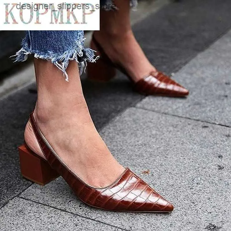 Sandals Genuien Leather Vintage Pointed Toe Women Shoes Pumps Spring Summer Party Dancing Slingback Heel Sandals Sadalias Femininas 220618 Q240314