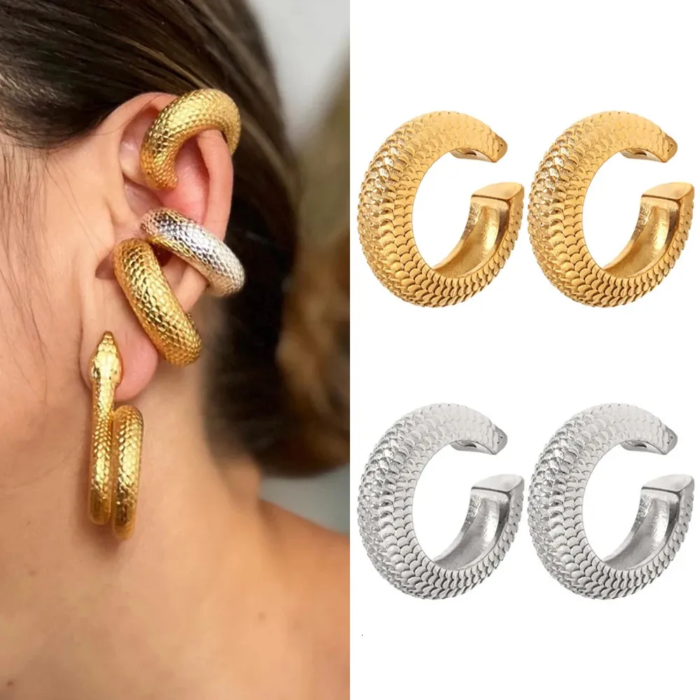 Wysokowany duży klip na kolczykach dla kobiet teksturowany design uszy ze stali nierdzewnej bez przeszyty biżuterii 240305
