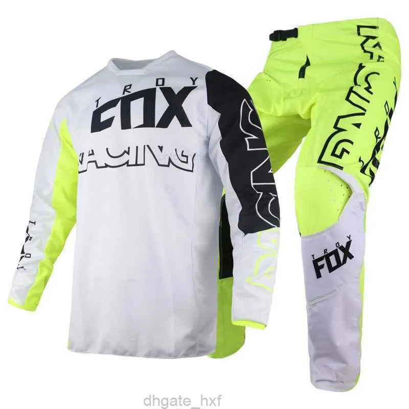 Ensemble d'équipement de Motocross Troy Fox 2022, maillot incliné, pantalon de Moto de rue, Kits tout-terrain, combinaison de moteur fluorescente pour hommes, 180
