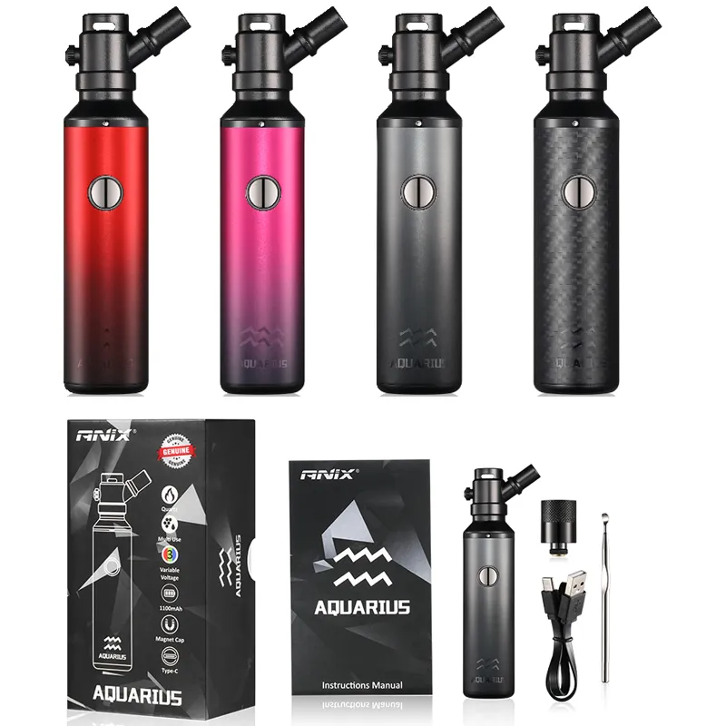 Original Anix Aquarius Dry Herb Vaporizer Steam Device 1100MAH Förvärmning Variabel Temperaturkontroll Keramikkammare Hugo Vapor Dry Herbal Vape Pen Kit