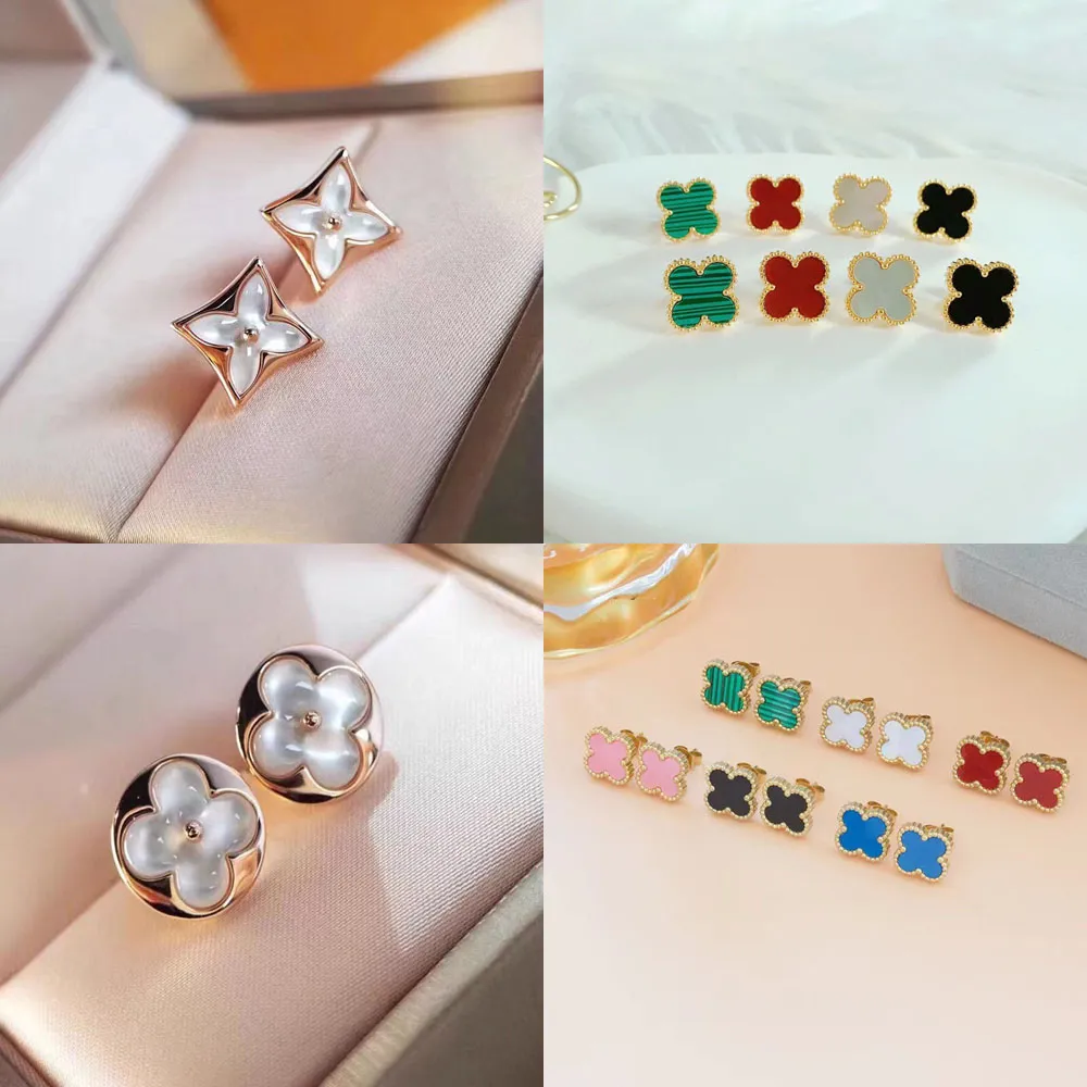 Moda Vintage 4/cuatro hojas Trébol Desinger Pendientes Ear Stud Sier Chapado en oro para mujeres Titanio Acero inoxidable Joyería de boda Regalo