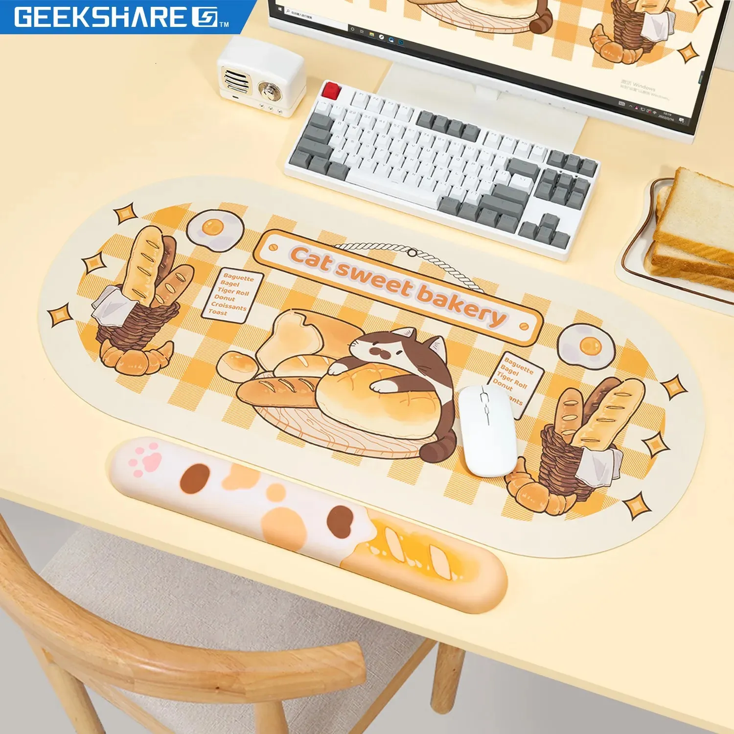 Geekshare Computer Mouse Pad Keyboard Wrist Rest Cat Cat Bakery Super Cute Big DeskMousePad Office Table Mat Gamingアクセサリー240314