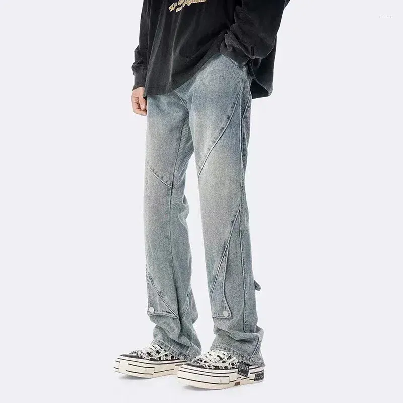 Jeans pour hommes High Street Summer Fashion Hip Hop Y2K Bouton Tendance Pantalon noir Slim Loose Straight Work