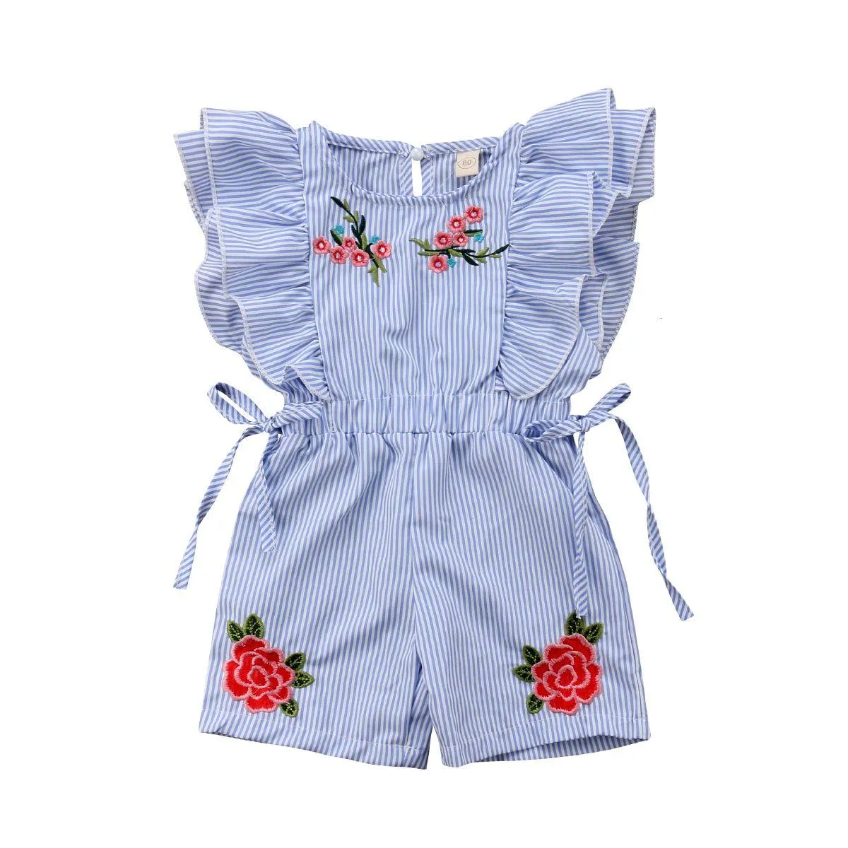 Strampler Kleinkind Kinder Baby Mädchen Blumenstreifen Rüschen Strampler Overall Outfits Kleidung 230525 Drop Lieferung DHE7B