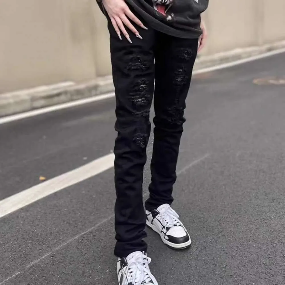 American Washed Distressed Jeans, Men's Spring and Autumn Straight Leg Loose High Street Vibe Style Long Pants