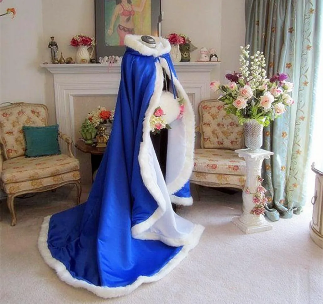 Bridal Winter Wedding Cloak Cape z kapturem z futrzanymi wykończeniami długa ślubna 5319576