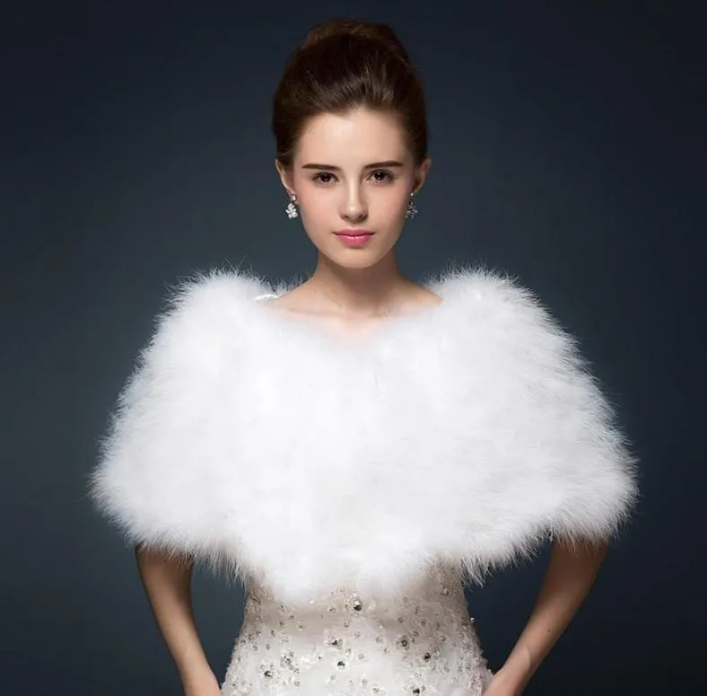 Plumas de avestruz nupcial chal abrigos de piel matrimonio encogiéndose de hombros abrigo novia invierno boda fiesta Boleros chaqueta capa blanco caqui4582861