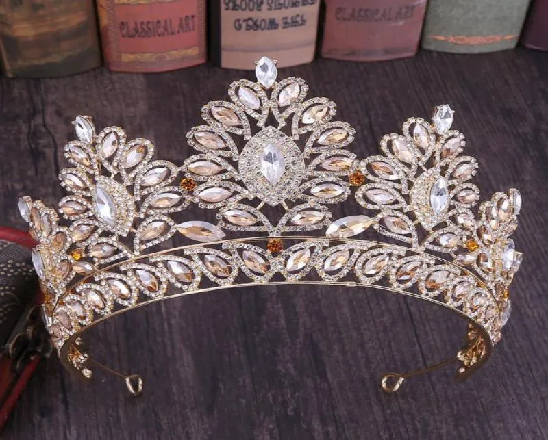 Grandi corone da sposa Cristalli di lusso Principessa Matrimonio Tiara nuziale Corona Accessori per capelli Sposa Argento Prom Party Oro rosa Blu Rosso8208465