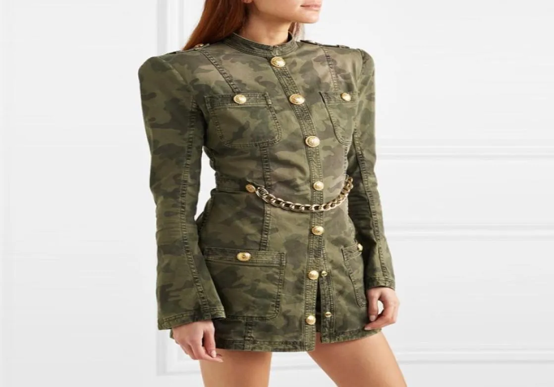 Premium nowa najwyższej jakości oryginalna konstrukcja Women039S Metalowe klamry Umyj się w talii Camo Dress4074251