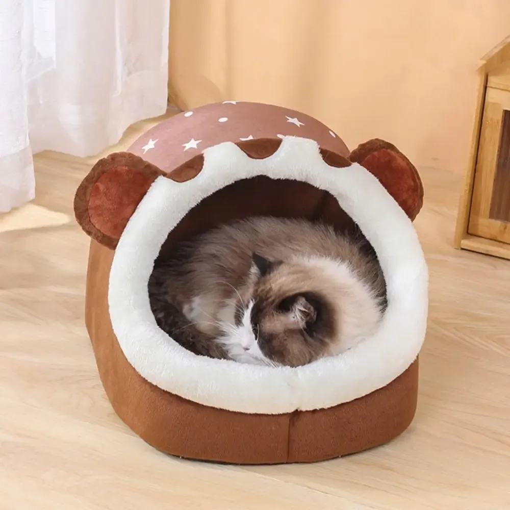 Коврики для кошачьего домика для маленьких собак, уютная мебель для сна в форме медведя, кошачья кровать, пещера, полузакрытое гнездо для котенка, щенка