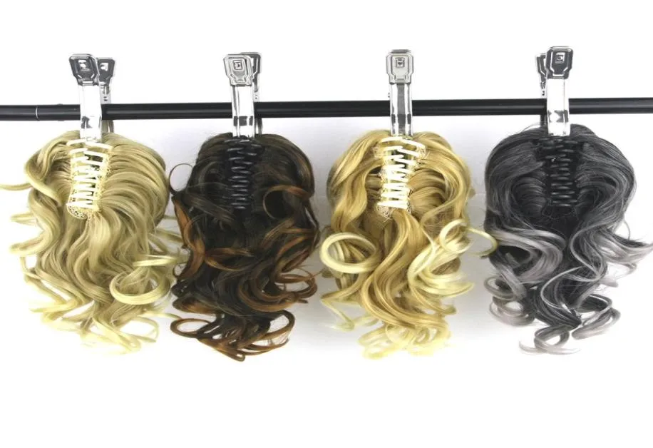 8 couleurs bouclés haute température fibre cheveux synthétiques queue de cheval postiche Blonde gris pince dans les Extensions de cheveux griffe Ponytail8193429