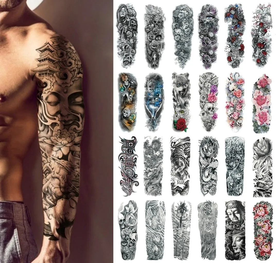 Waterproof Temporary Tattoo Sticker Full Arm Large Skull Old School Flash Fake for Men Women 2883453604527