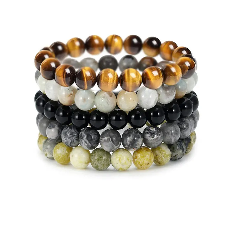 8mm Natural Stone Pärled Strands Balance Charm Armband Set för Women Men Lover Party Club Yoga Jewelry