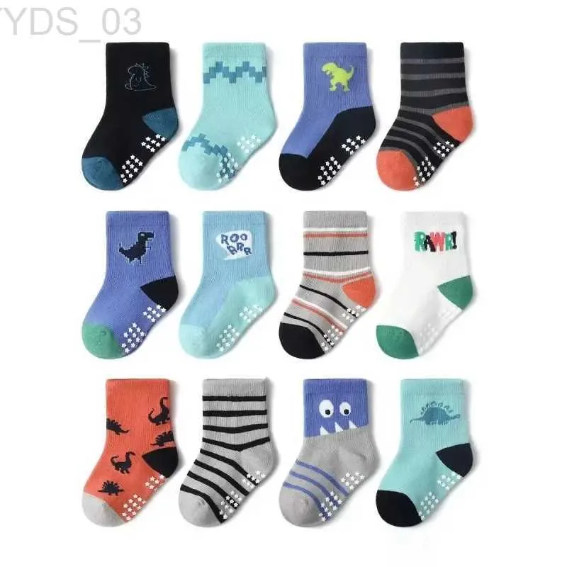 Kids Socks 12 Pairs/Lot Cotton Baby Rubber Slip-Resistant Floor Socks Kids Socks 1--7Years YQ240314