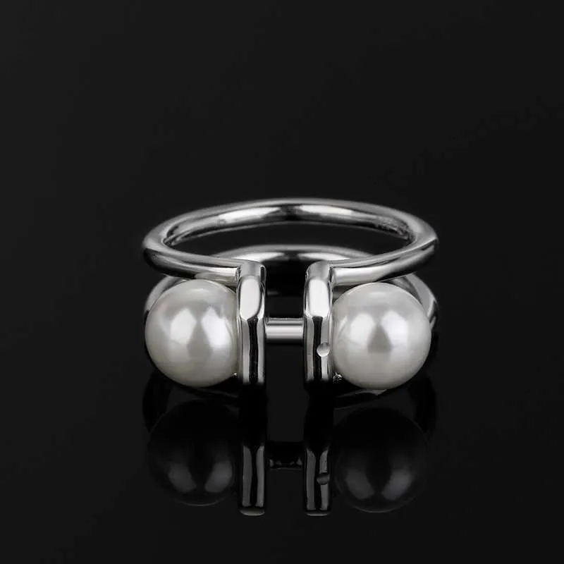 Bagues de créateurs pour femme Marque Sterling Silver Hardwear Mode Perle Bague Vintage Charms Mariage Fiançailles Mariage Doigt Costume Bijoux Taille 68 C