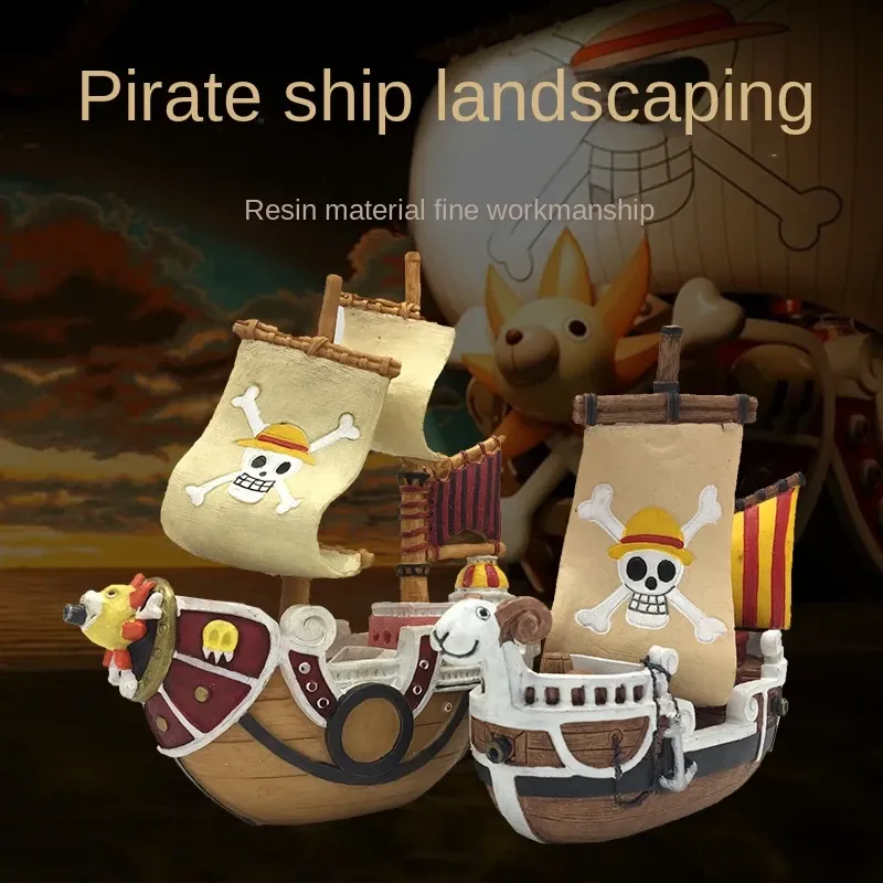 Decorations Resin Pirate Boat Ship Pirate King Merry Creates Scenery for Aquarium Fish Tank Bowl Climbing Pet Box Decoration to Avoid Sink