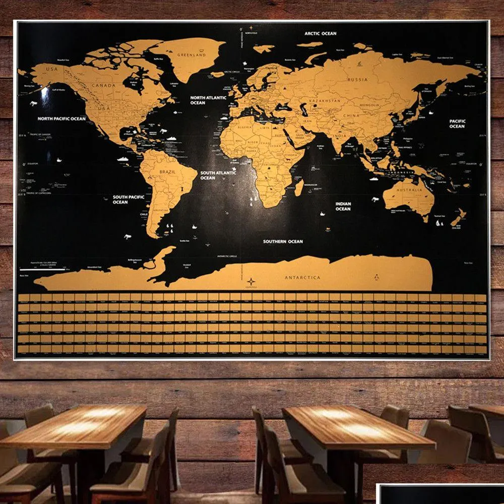 Pinturas Deluxe Scratch World Map - Personalizado Off Foil Layer Coating Maps Cartaz com Bandeira Nacional Arte de Viagem como um presente Dro Dhlh8