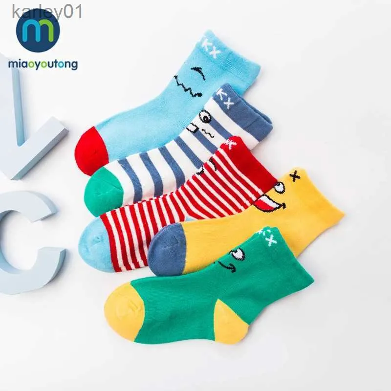 Kids Socks 2024 Spring Summer Cartoon Emoticons Pattern Cotton Baby Socks Boys Girls Socks 1-12 Year Children Socks 5 Pairs/ lot yq240314