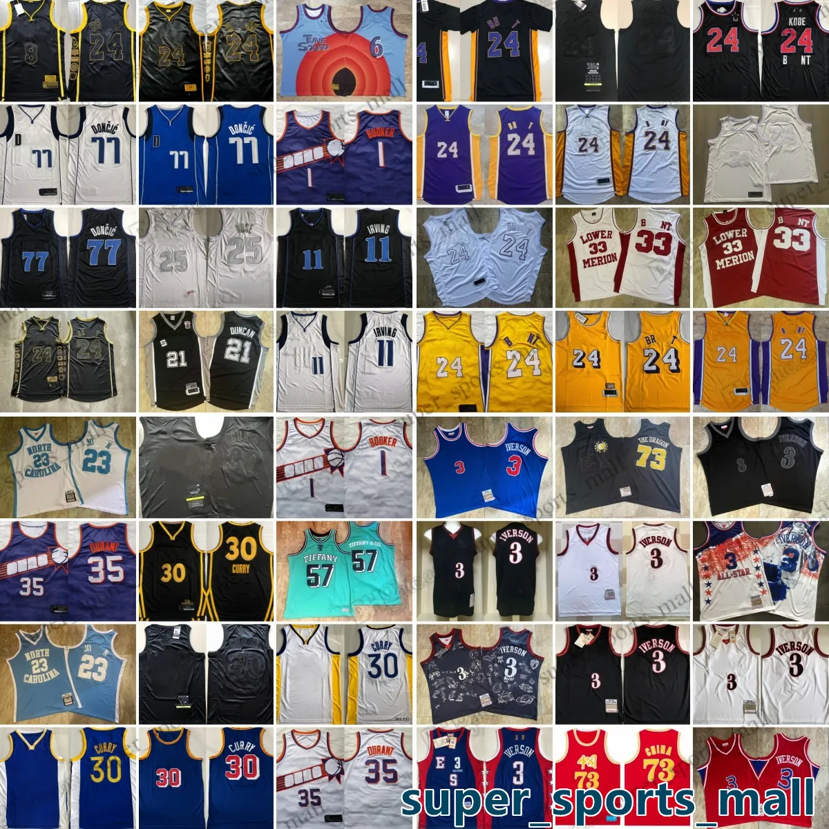 Maillots de basket-ball brodés authentiques 77 Luka 25 Derrick Doncic Rose 21 Tim 1 Devin Duncan Booker 35 Kevin 57 Tiffany Durant Stephen Curry Le Clyde Dragon Drexler