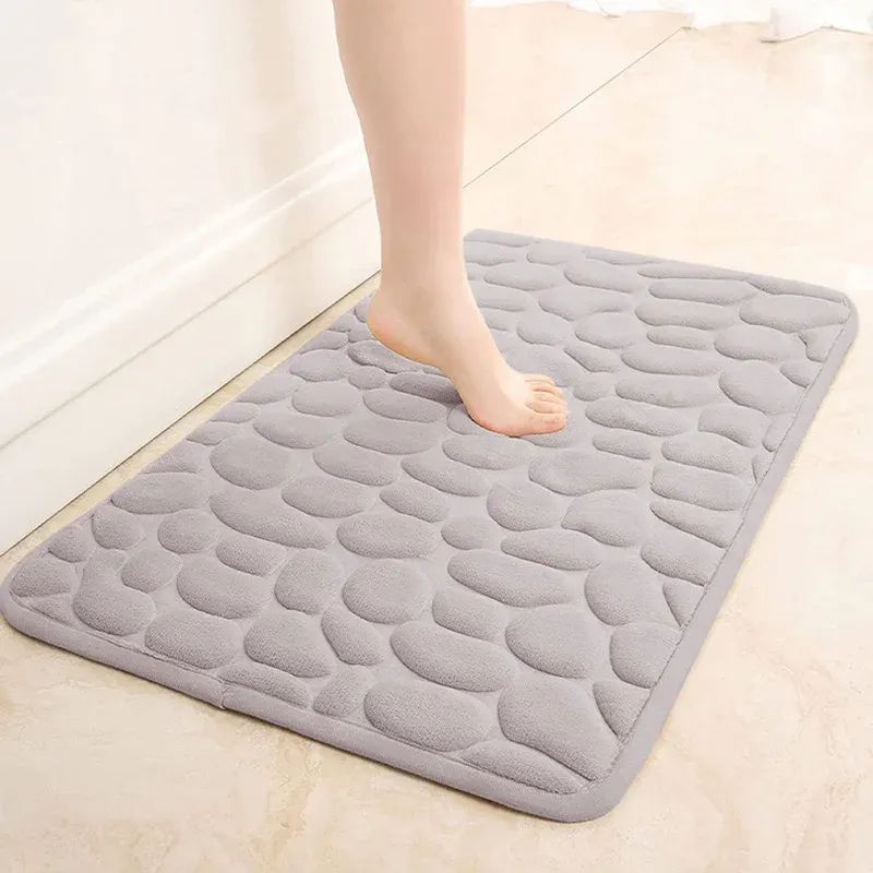 Mattes salle de bain salle de bain tapis corail velours non glissade tapis de sol de sol à eau pailtre absorbant 3d pavé pavé