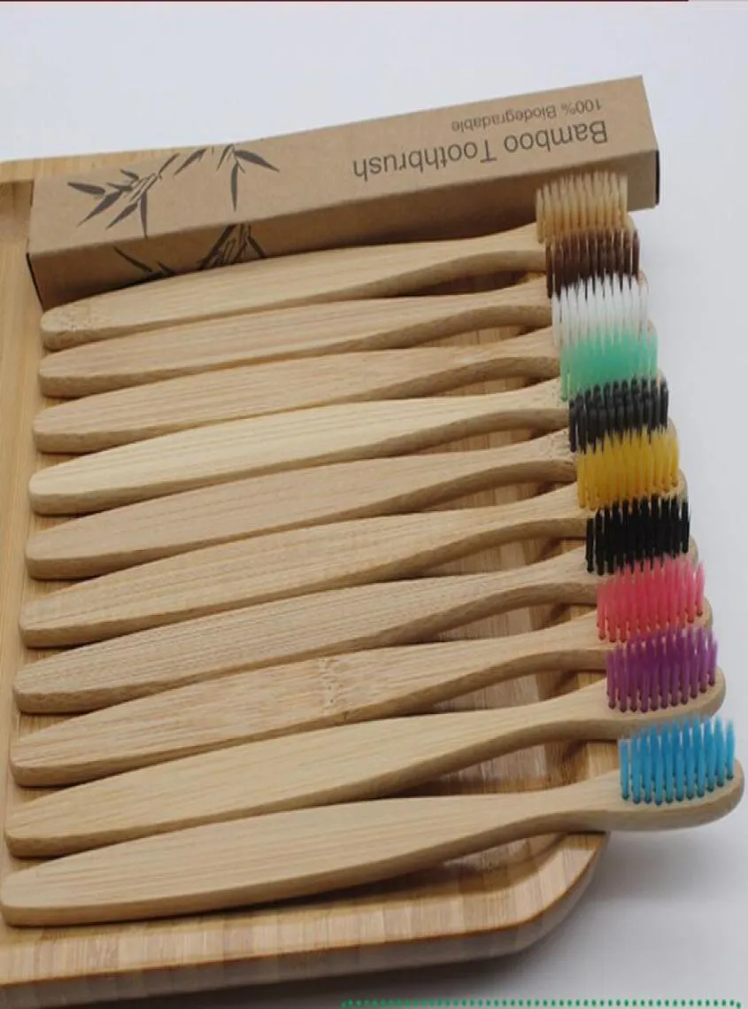 Ensemble de brosse à dents en bambou naturel coloré contracté, poils souples au charbon de bois, blanchiment des dents, brosses à dents en bambou souples dentaires orales 1035645