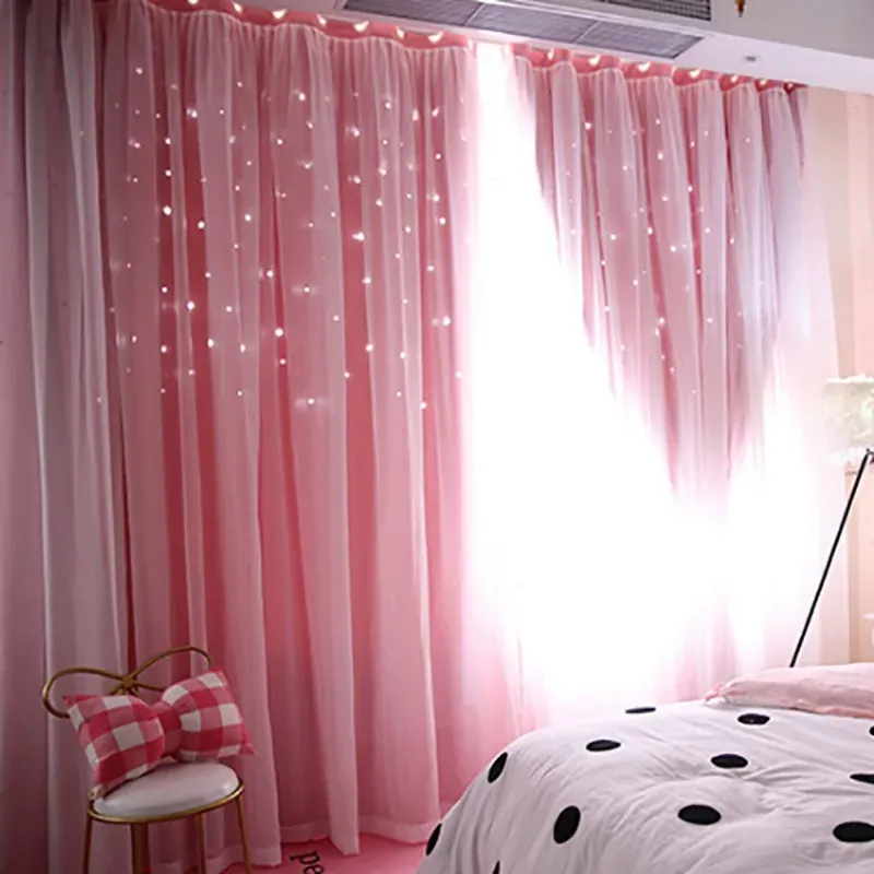 カーテンカラフルな二重層星カーテンプリンセスロマンチックな窓くぼみ星の女の子の装飾ベッドルームブラックアウトカーテン