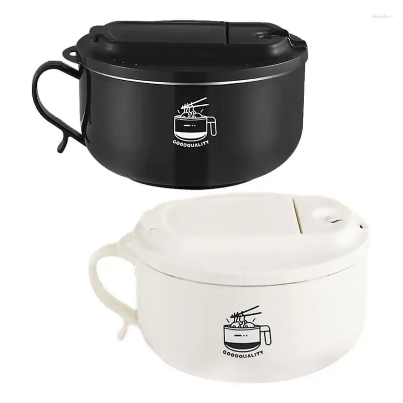 Tigelas Instant Ramen Bowl 304 Aço Inoxidável Dupla Camada Recipiente Isolado com Tampa e Alça Grande Capacidade Caneca de Sopa de Cozinha