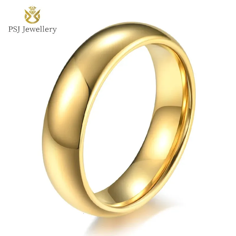PSJ Fashion Jewelry Verlobungsring, 4 mm, 6 mm, 8 mm, 18 Karat vergoldet, hochglanzpolierter Wolframcarbid-Ring für Männer und Frauen, 240314