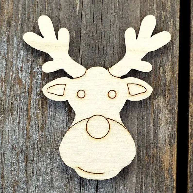 Crafts Wooden Reindeer Head Smiling Formes Comic Decorazione natalizia in legno